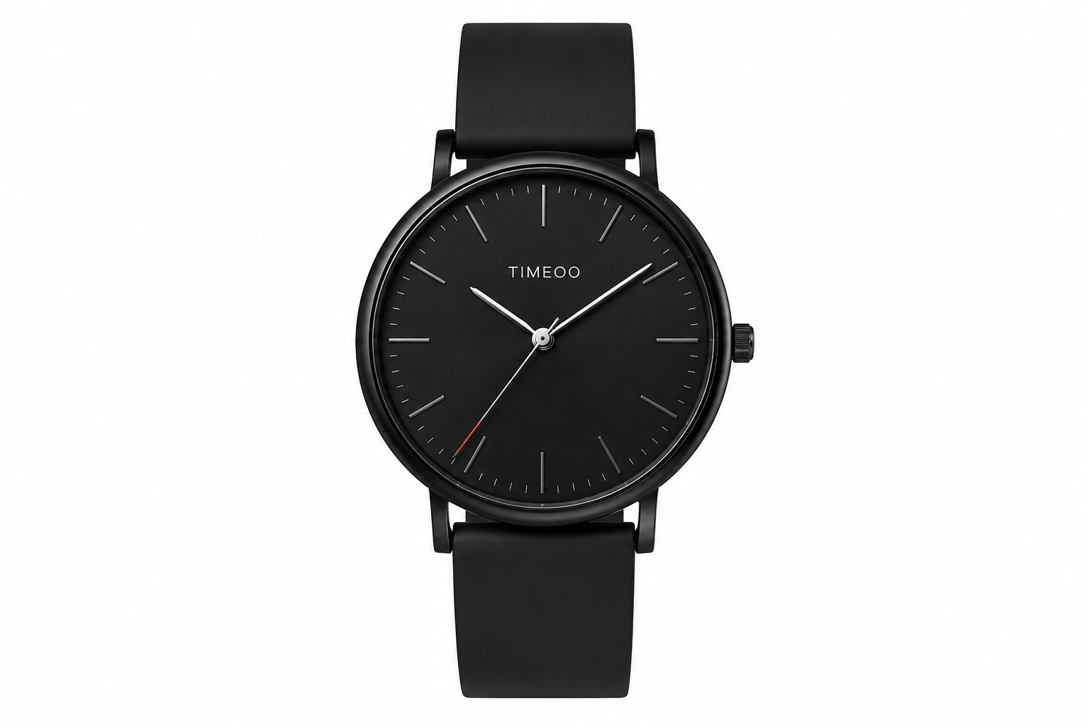 Timeoo black analog watch, front view